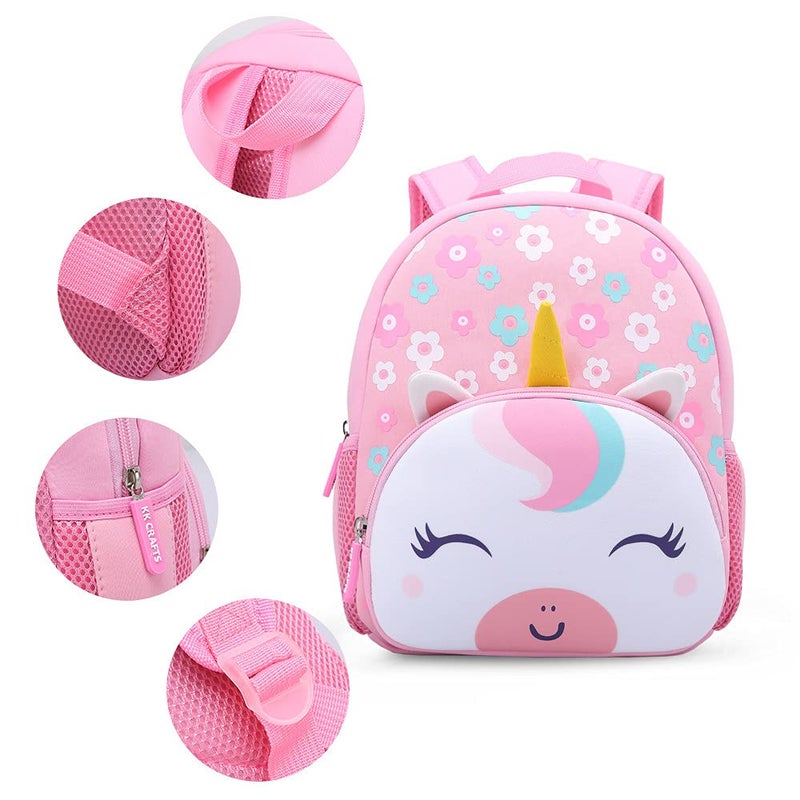 KK CRAFTS Preschool Backpack Toddler Neoprene Animal Schoolbag Lunch backpack for Kids Boys Girls(Floral Unicorn) - Image 4